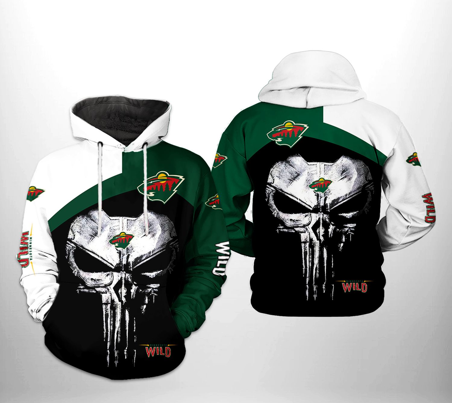 Minnesota Wild Nhl Punisher Skull 3D All Over Print Zip Up Hoodie: A Menacing Look For The Fans