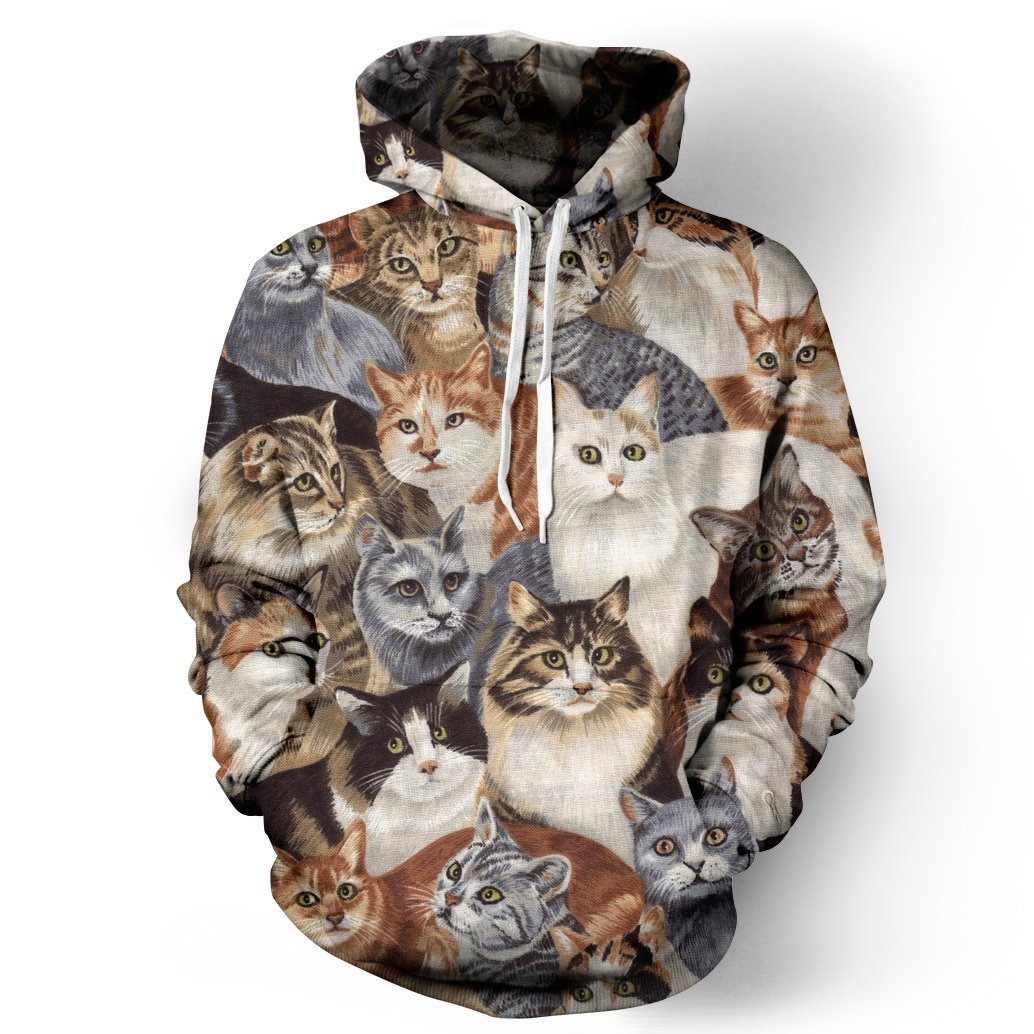 Multi Cat Animals All Over Print 3D Hoodie For Cat Lovers