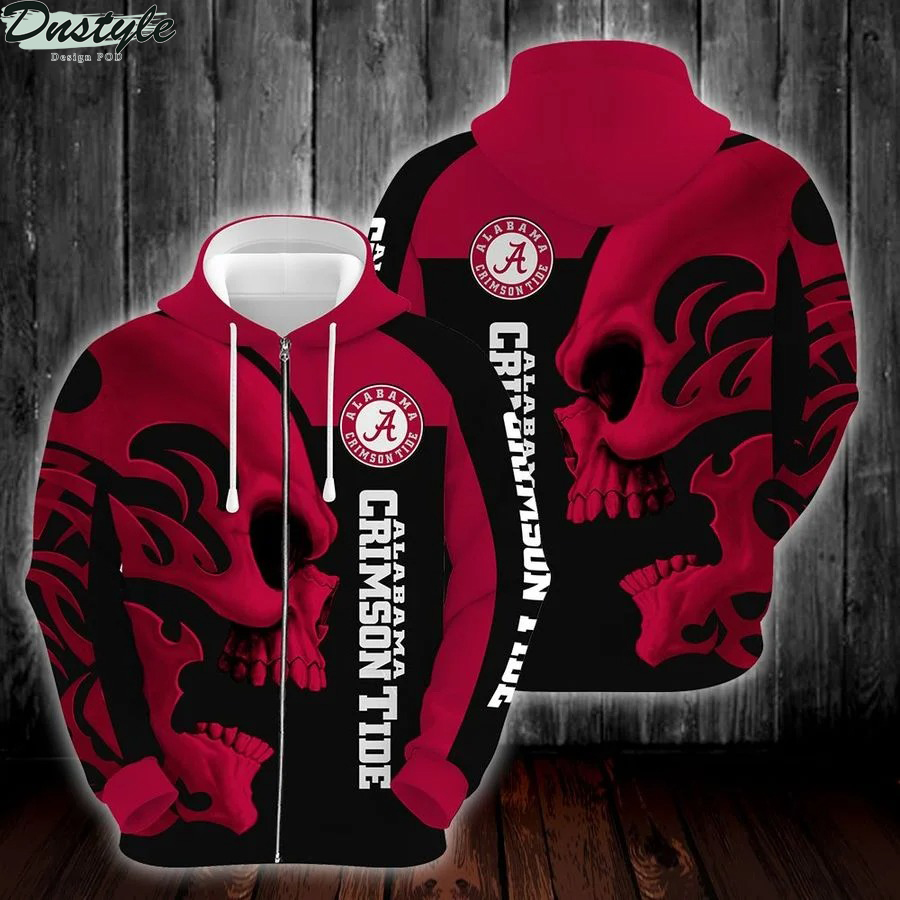 Ncaa Alabama Crimson Tide 3D Skull Zip Up Hoodie - Perfect For Fans