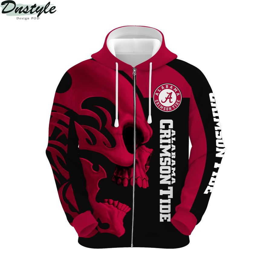 Ncaa Alabama Crimson Tide 3D Skull Zip Up Hoodie - Perfect For Fans