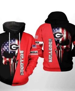Ncaa All Over Print Zip Hoodie With Skull Punisher And American Flag For Georgia Bulldogs Fans