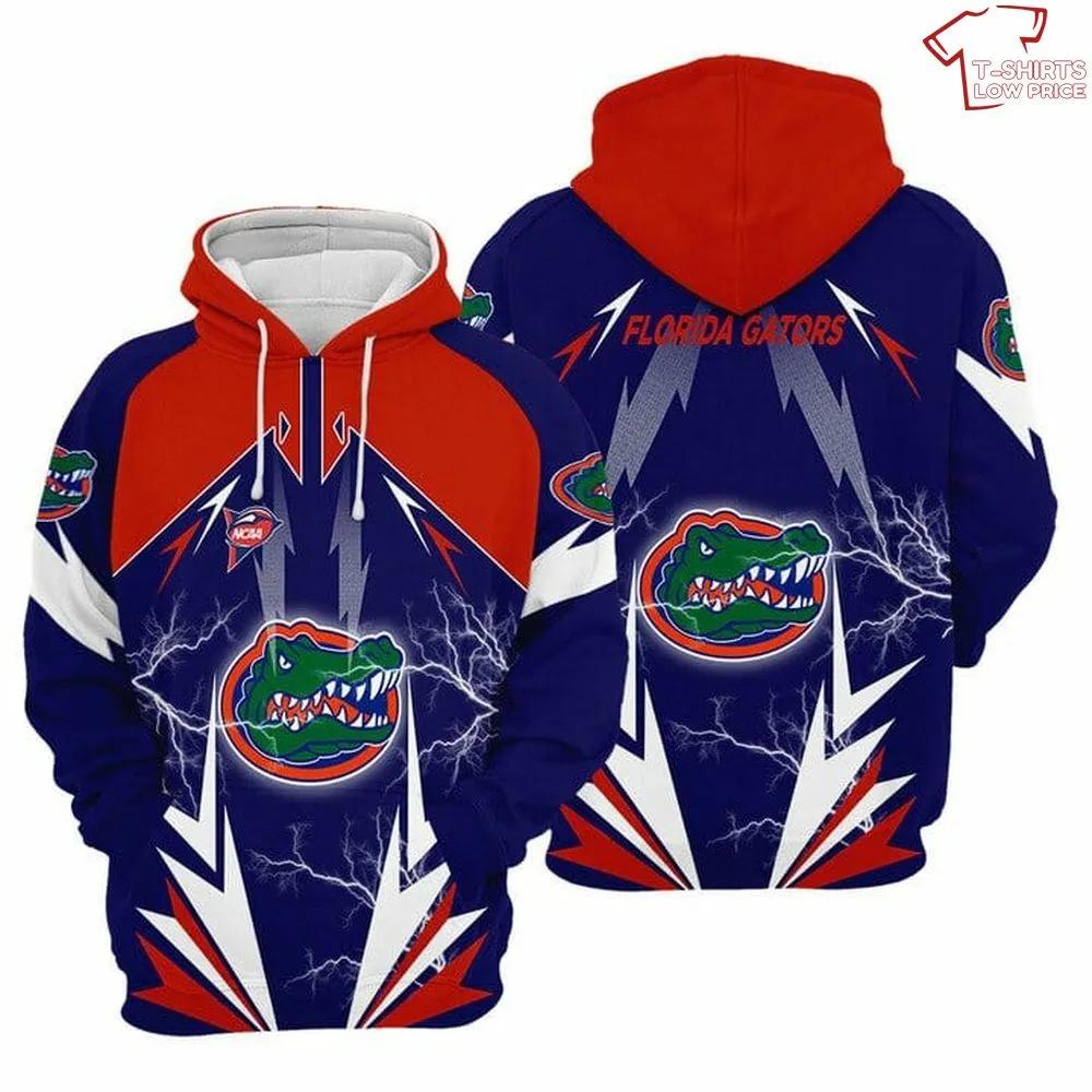 Ncaa Florida Gators Thunder All Over Print 3D Hoodie Blue Orange