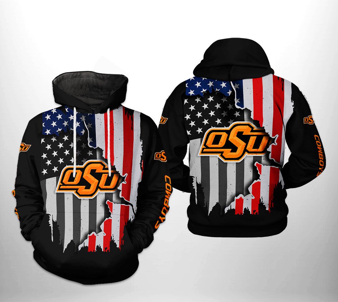 Ncaa Football Gift: Oklahoma State Cowboys Us Flag 3D Printed Hoodie