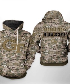 Ncaa Georgia Tech Yellow Jackets Camo Veteran All Over Print 3D Hoodie 