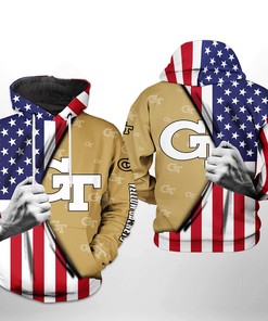 Ncaa Georgia Tech Yellow Jackets Us Flag All Over Print 3D Hoodie 