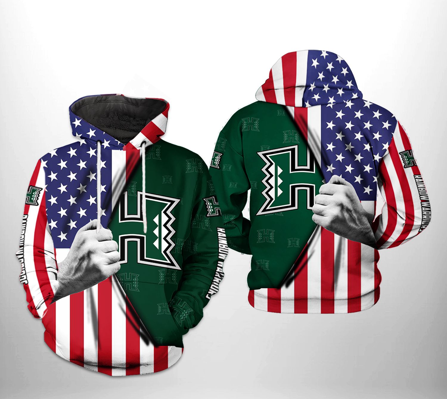 Ncaa Hawaii Rainbow Warriors Us Flag All Over Print 3D Hoodie