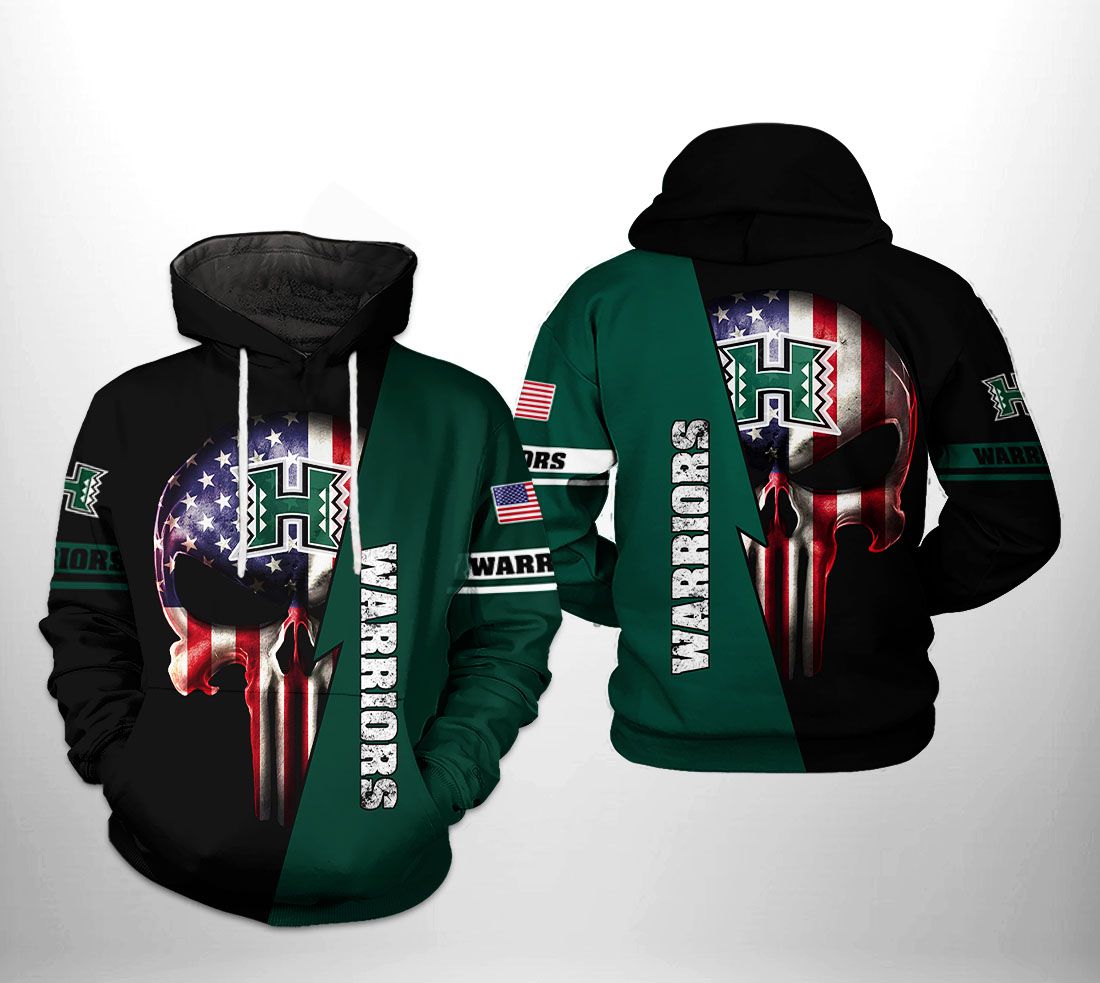 Ncaa Hawaii Rainbow Warriors Us Flag Skull All Over Print 3D Hoodie