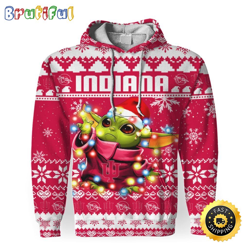 Ncaa Indiana Hoosiers Baby Yoda Christmas All Over Print Hoodie