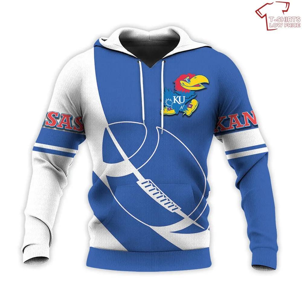 Ncaa Kansas Jayhawks Blue White 3D Hoodie - Officially Licensed