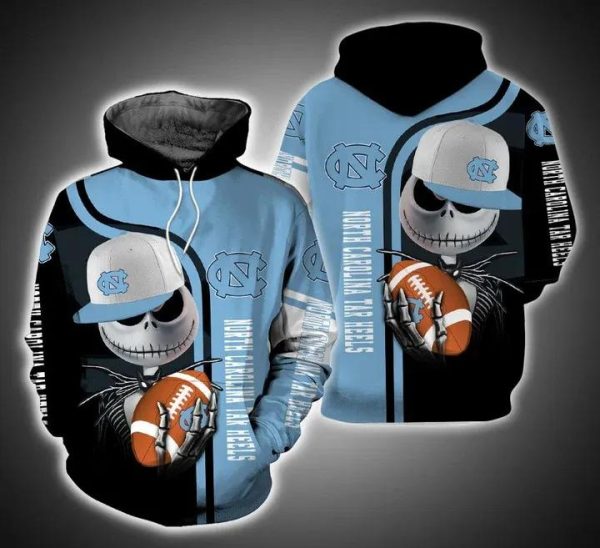 Ncaa North Carolina Tar Heels Jack Skellington Pullover Hoodie For Fans Of Halloween