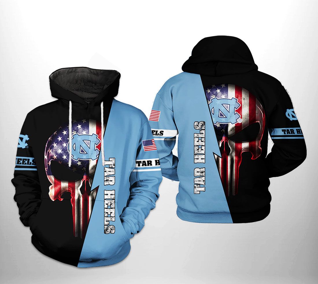 Ncaa North Carolina Tar Heels Us Flag Skull 3D Printed Hoodie/Zipper Hoodie