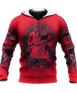 Ncaa Ole Miss Rebels Custom Text Number 3D Hoodie - Red Camouflage