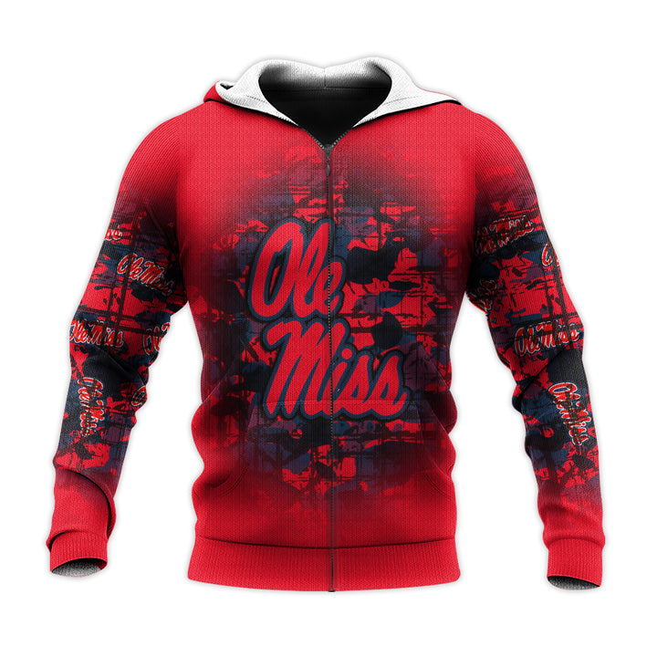 Ncaa Ole Miss Rebels Custom Text Number 3D Hoodie - Red Camouflage