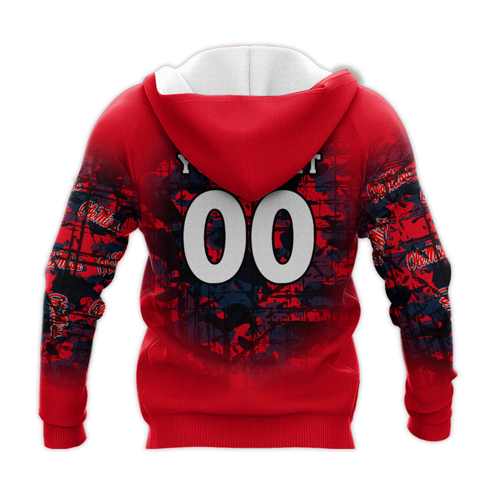 Ncaa Ole Miss Rebels Custom Text Number 3D Hoodie - Red Camouflage