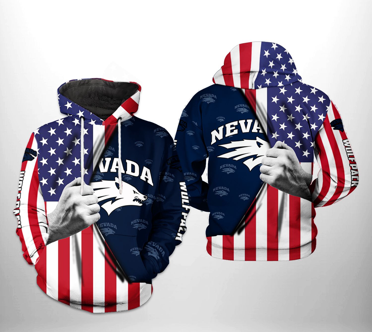 Nevada Wolf Pack Ncaa Us Flag Custom All Over Print 3D Hoodie