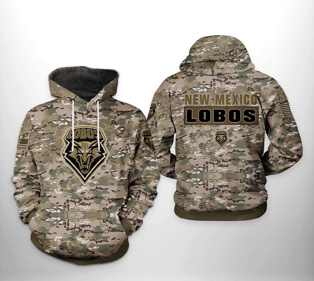 New Mexico Lobos Ncaa Camo Veteran 3D Printed Hoodie/Zipper Hoodie With Custom Graphic Prints