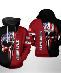 New Mexico State Aggies Usa Flag Skull Zip Hoodie With 3D Print - Patriotic Sports Fan Apparel
