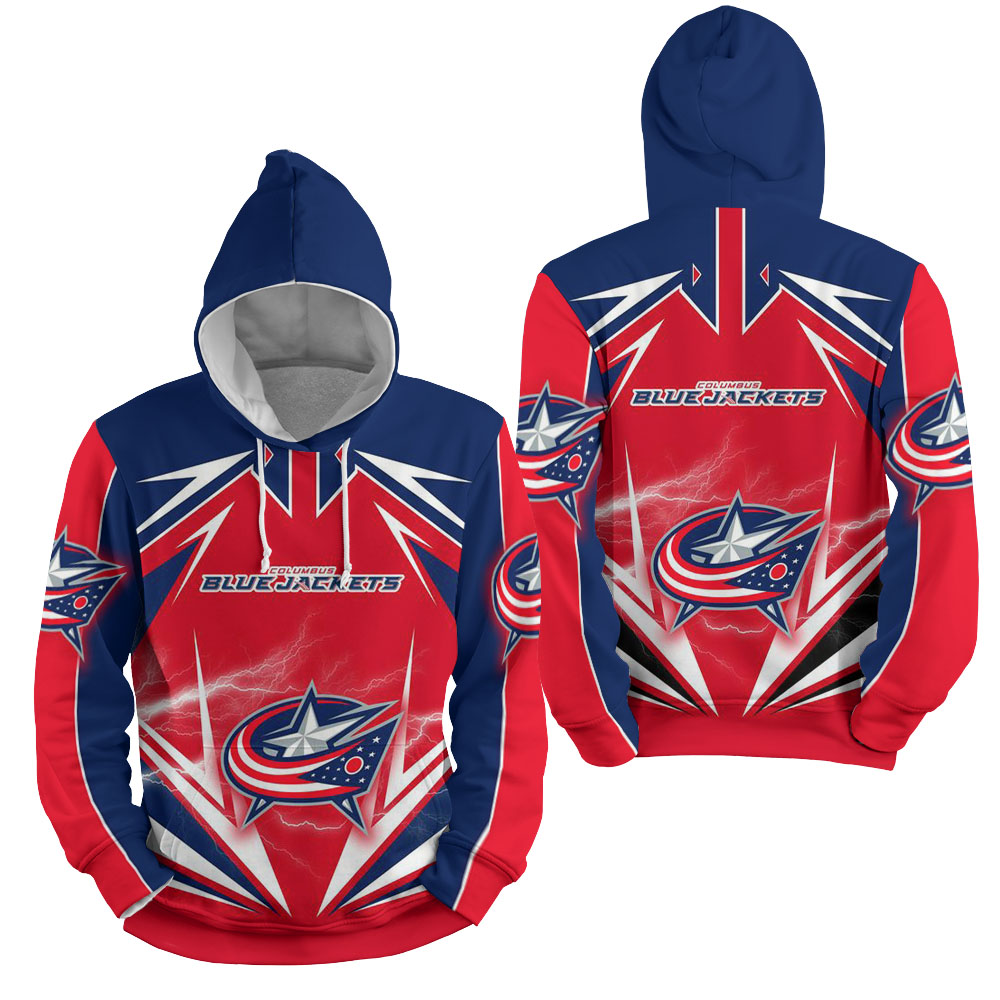 Nhl Columbus Blue Jackets Lighting 3D Full Over Print Hoodie Sweater And T-Shirt Set - Perfect For Fans