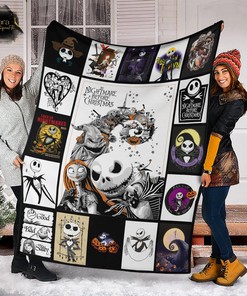 Nightmare Before Christmas Fleece Blanket - Mink Sherpa Blanket with Jack Skellington Quilt Design