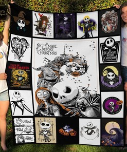 Nightmare Before Christmas Fleece Blanket - Mink Sherpa Blanket with Jack Skellington Quilt Design