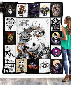 Nightmare Before Christmas Fleece Blanket - Mink Sherpa Blanket with Jack Skellington Quilt Design