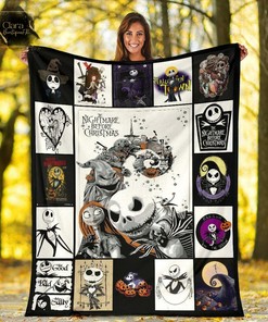 Nightmare Before Christmas Fleece Blanket - Mink Sherpa Blanket with Jack Skellington Quilt Design