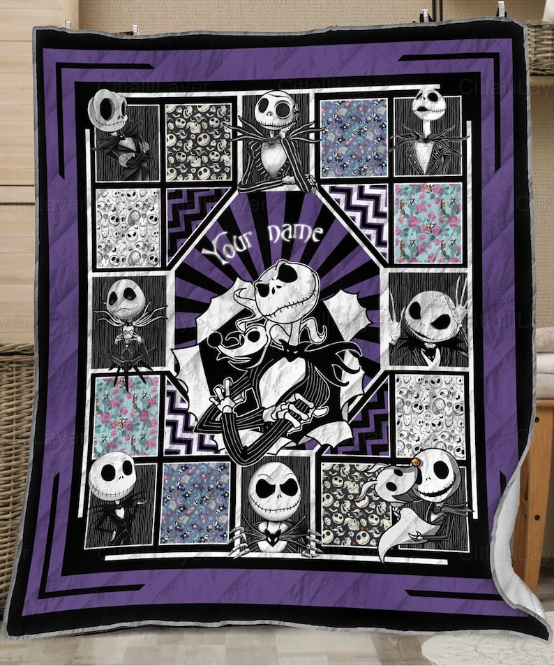 Nightmare Before Christmas Quilt - Personalized Jack Skellington Lover's Bedspread Gift