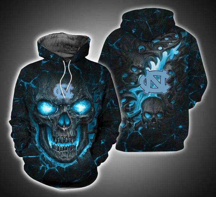 North Carolina Tar Heels Skull Fire Eyes Quote 3D Hoodie, Great For Christmas Gifts