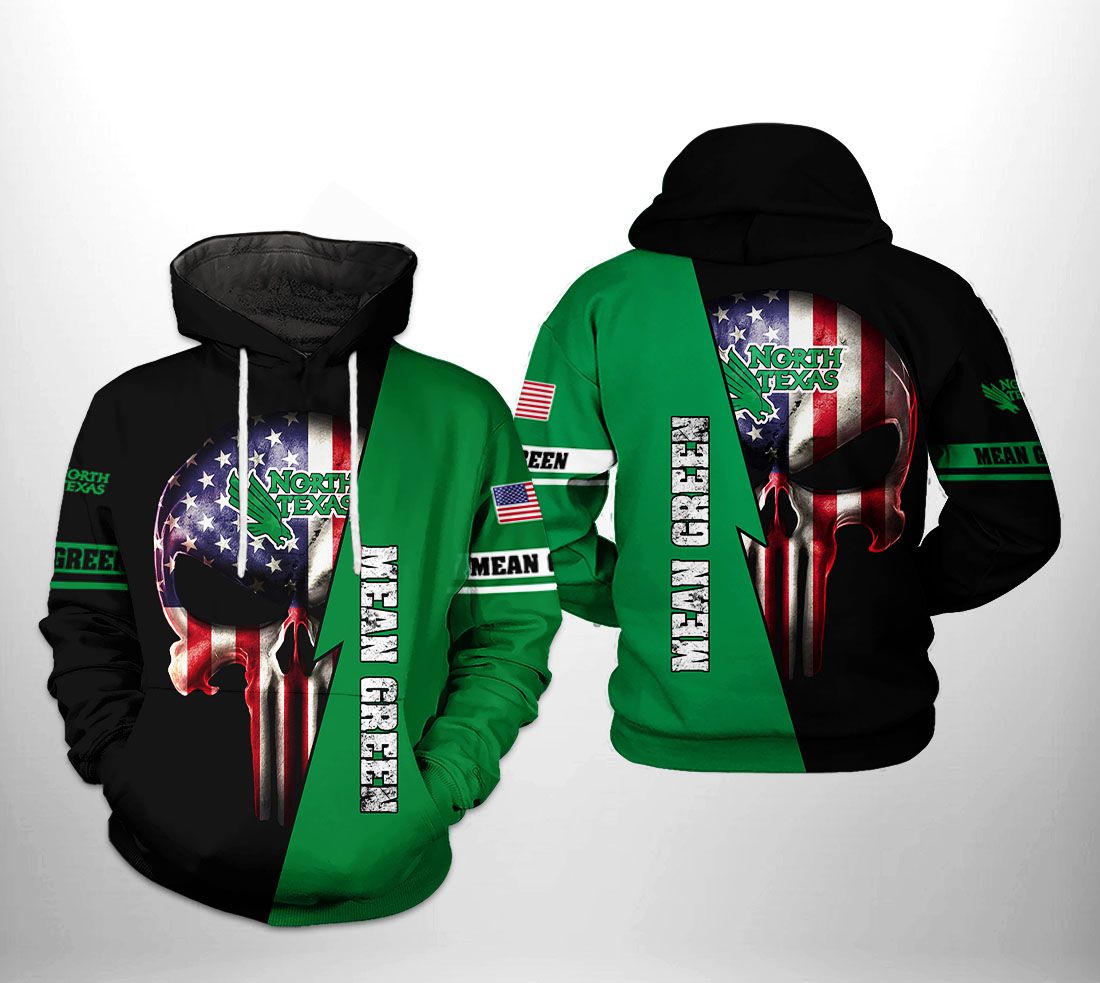 North Texas Mean Green Us Flag Skull Custom All Over Print Hoodie For Men Women