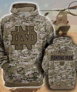 Notre Dame Fighting Irish Camouflage Veteran Cotton All Over Print Awesome 3D Hoodie