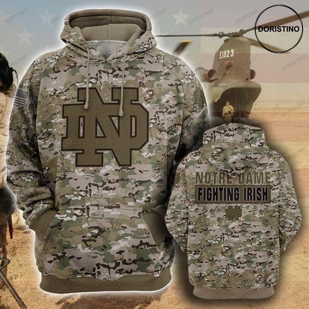 Notre Dame Fighting Irish Camouflage Veteran Cotton Awesome 3D Hoodie Perfect Gift For Father'S Day