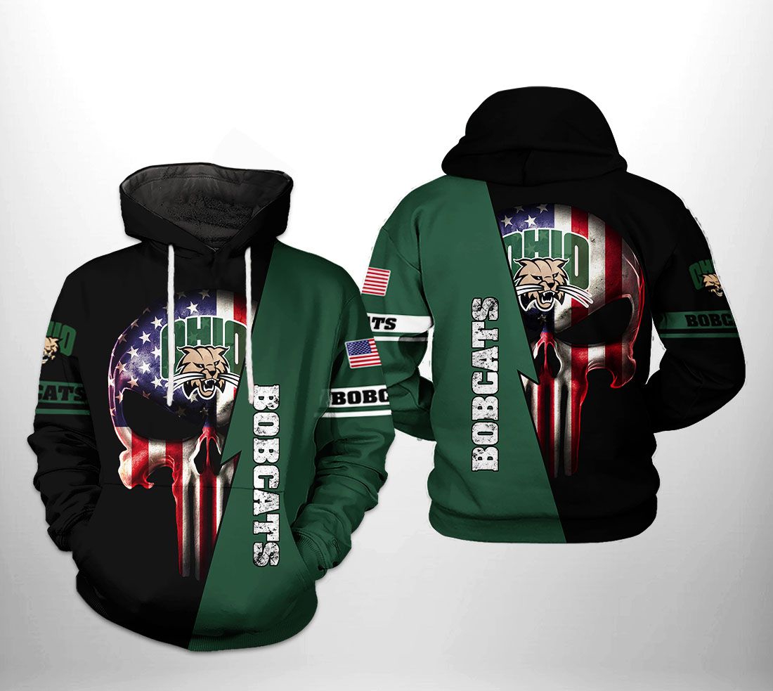 Ohio Bobcats Usa Flag Skull 3D All Over Print Zip Hoodie - Camouflage Hoodeds For Men