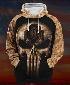 Ohio State Buckeyes Skull 3D Hoodie With Camouflage Sleeves - Men'S All Over Print 3D Hoodie