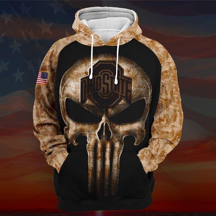 Ohio State Buckeyes Skull 3D Hoodie With Camouflage Sleeves - Men'S All Over Print 3D Hoodie