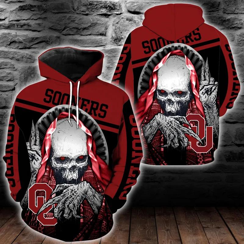 Oklahoma Sooners Skull 3D Hoodie, Perfect Gift For Him