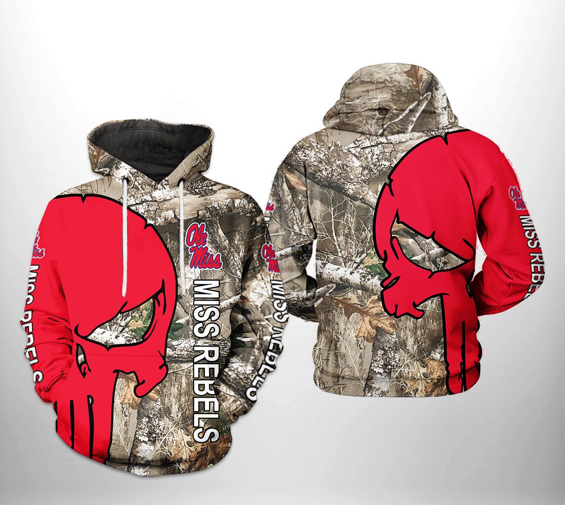 Ole Miss Rebels Camo Veteran Hunting All Over Print 3D Zipper Hoodie Great For Fans