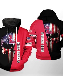 Ole Miss Rebels Usa Flag Skull All Over Print 3D Zipper Hoodie Great For Fans
