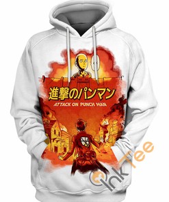 One Punch Man And Attack On Titan Mashup All Over Print 3D Hoodie
