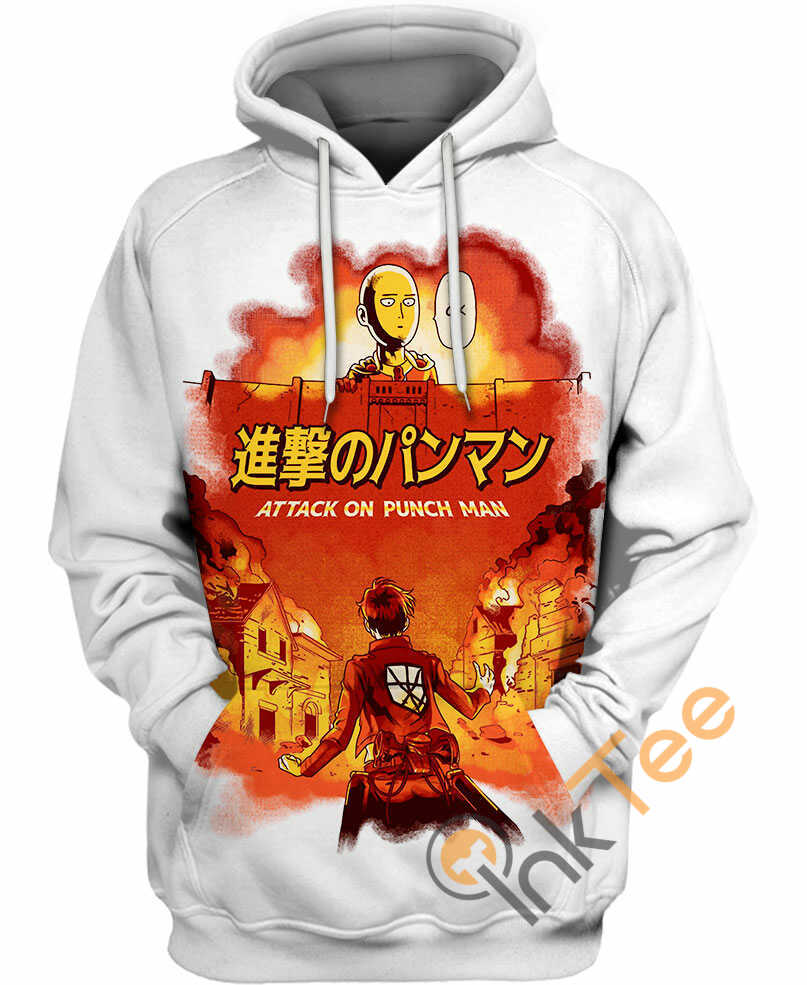 One Punch Man And Attack On Titan Mashup All Over Print 3D Hoodie