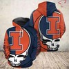 Orange Blue Skull 3D Hoodie For Illinois Fighting Illini Fans