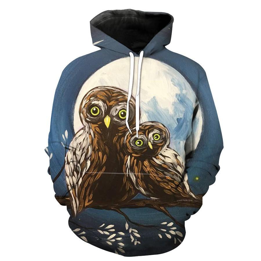 Owl Two Owl Tree Artwork All Over Print 3D Hoodie