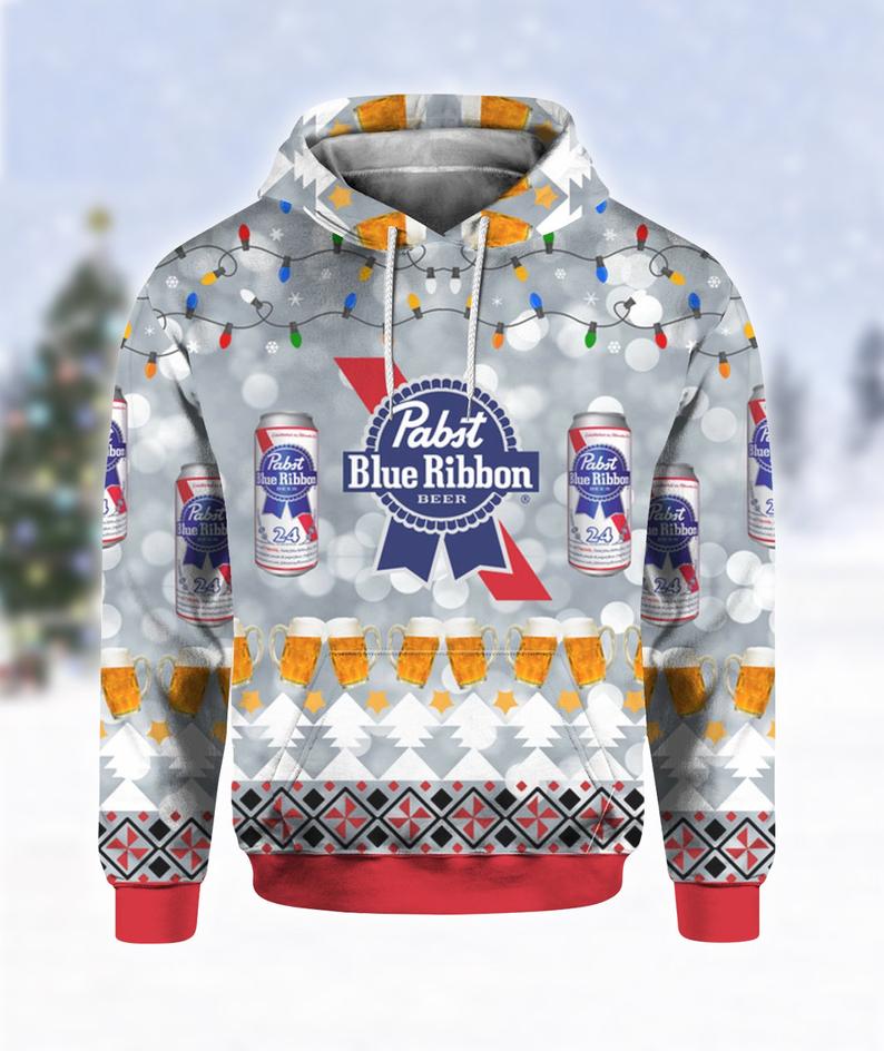 Pabst Blue Ribbon Beer Print All Over Print 3D Hoodie For Beer Lovers