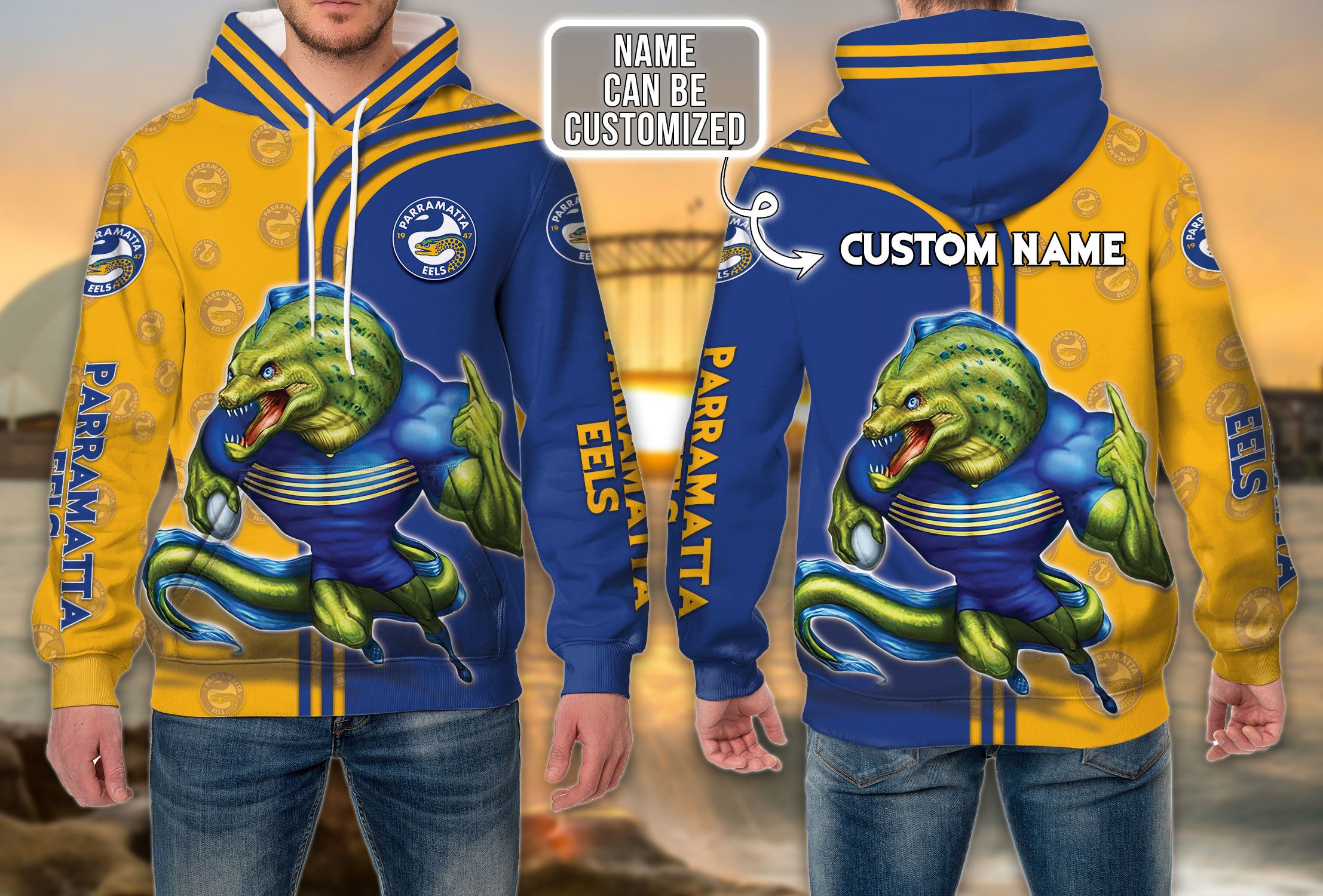Parramatta Eels Nrl 3D Zip Up Hoodie With Custom Name All Over Print