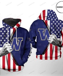 Patriotism Meets Fashion With Washington Huskies Ncaa Us Flag Awesome 3D Hoodie
