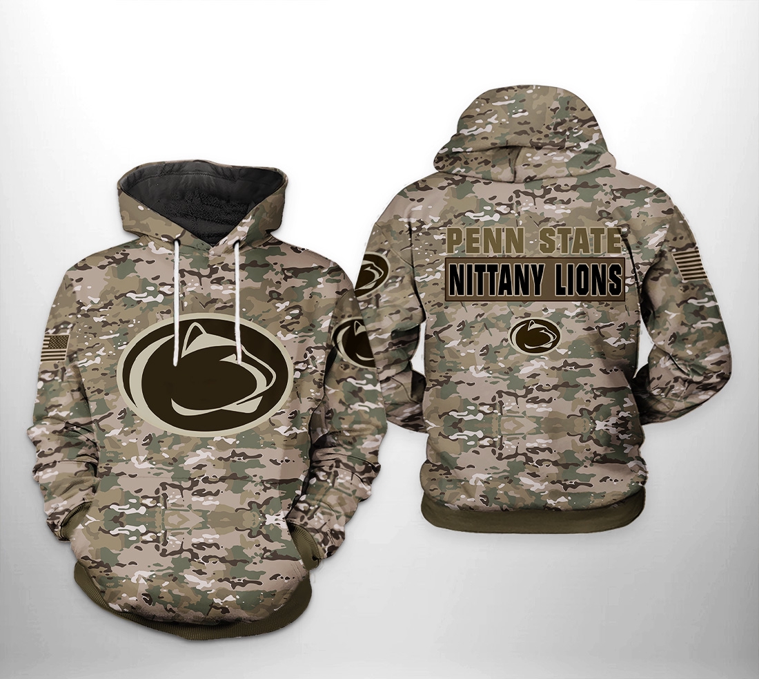 Penn State Nittany Lions Camo Veteran All Over Print 3D Hoodie/Zip-Up Hoodie - Ncaa Fans
