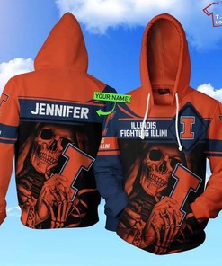 Personalized Blue Skull 3D Hoodie For Illinois Fighting Illini Fans