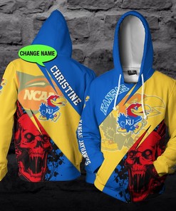 Personalized Custom Name University Of Kansas Jayhawks Ncaa Skull 3D Hoodie For Fans 