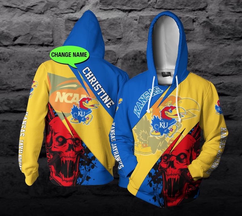 Personalized Custom Name University Of Kansas Jayhawks Ncaa Skull 3D Hoodie For Fans