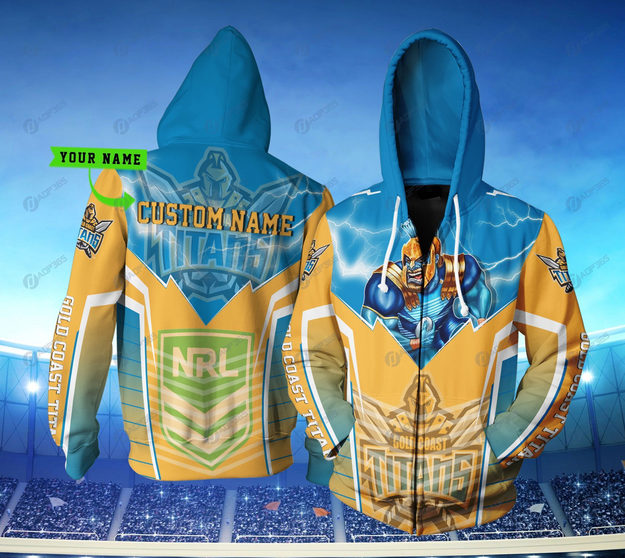 Personalized Gold Coast Titan Nrl Lightning Mascot Custom All Over Print Hoodie