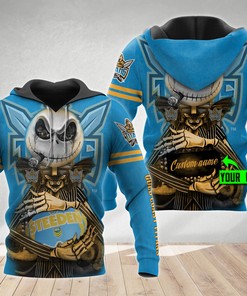 Personalized Gold Coast Titans Jack Skellington 3D Hoodie Nrl Custom Name All Over Printed Hoodie